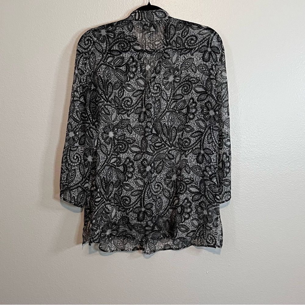 Coldwater Creek Blouse Size Large Sheer Black & White Lightweight Long Sleeves - Picture 7 of 7